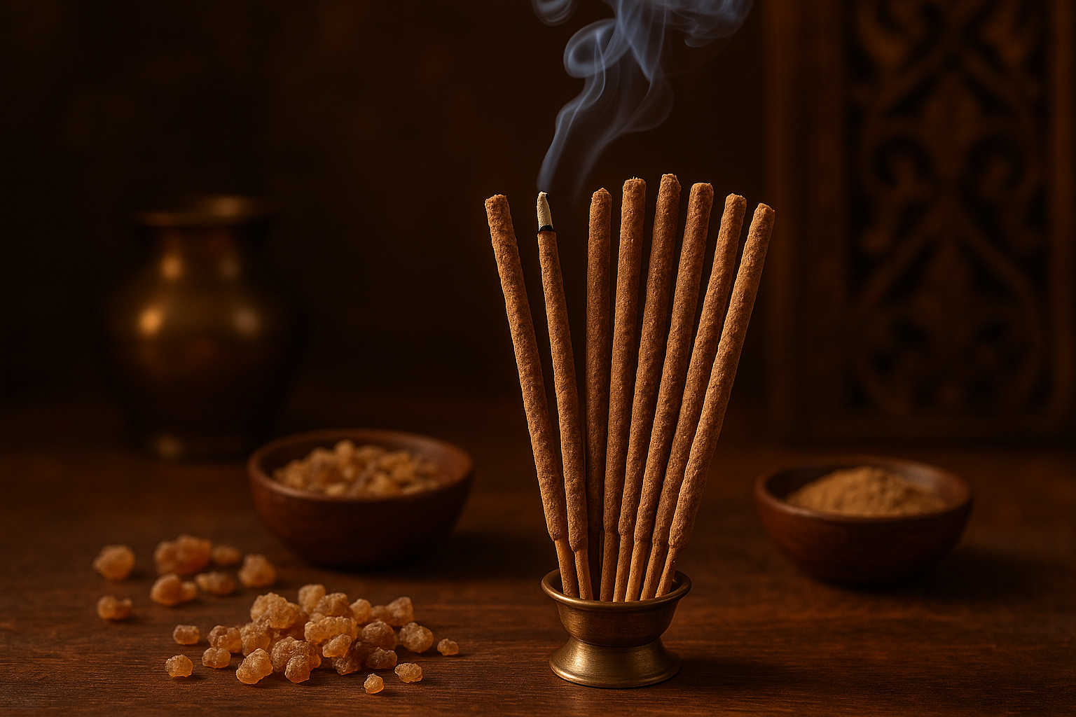 Guggal dhoop sticks are incense sticks made from the resin of the Commiphora mukul tree, commonly known as guggal or guggul, and often blended with other natural ingredients. They are known for their rich, earthy, and balsamic fragrance, which is traditionally used in religious ceremonies, meditation, and for purifying spaces. These sticks are believed to cleanse negative energies, promote relaxation, and enhance spiritual practices. 